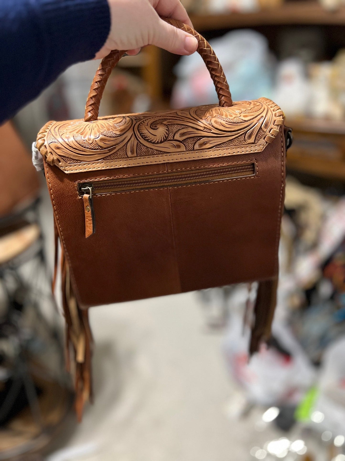 Tooled Leather Crossbody with Tooled Coin Wallet - Mulit