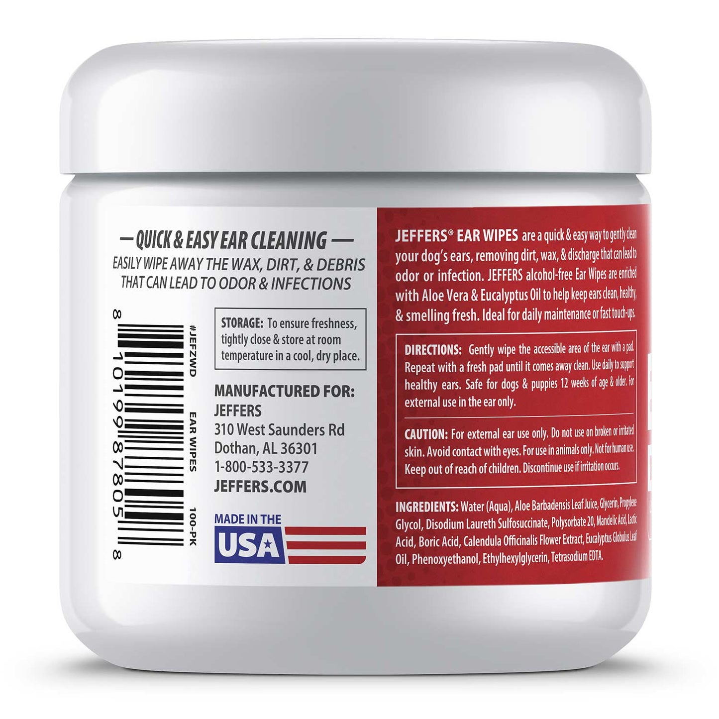 Jeffers Dog Ear Cleaning Wipes, 100 Count