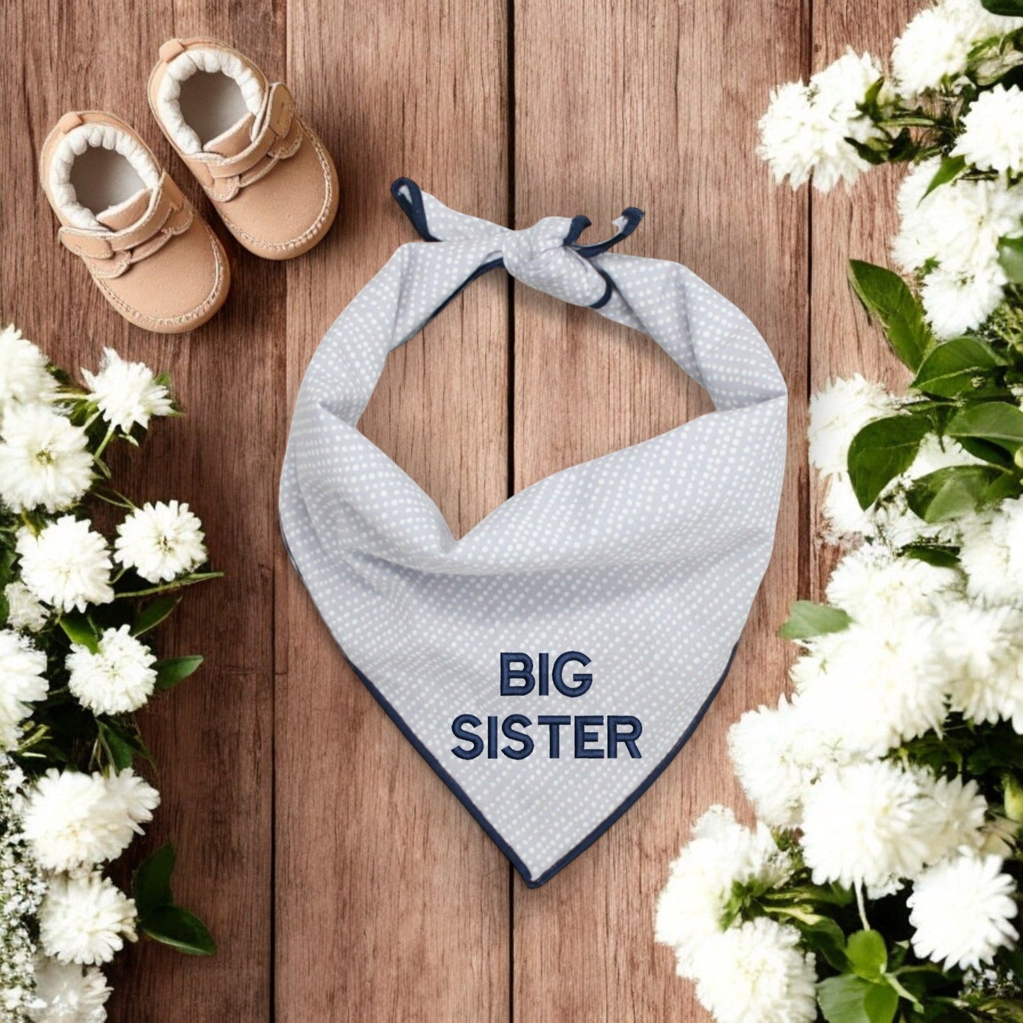 BIG SISTER DOG BANDANA | LIGHT GRAY DITSY DOTS