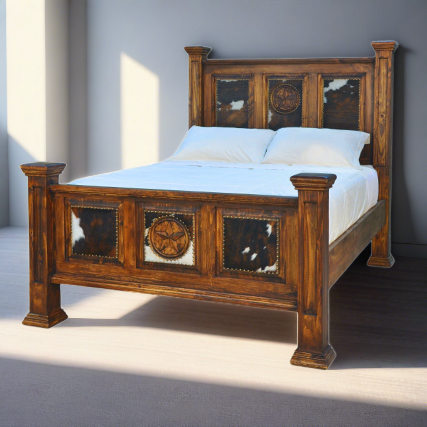 Santa Rita Rustic Bed with Cowhide in Dark Wax