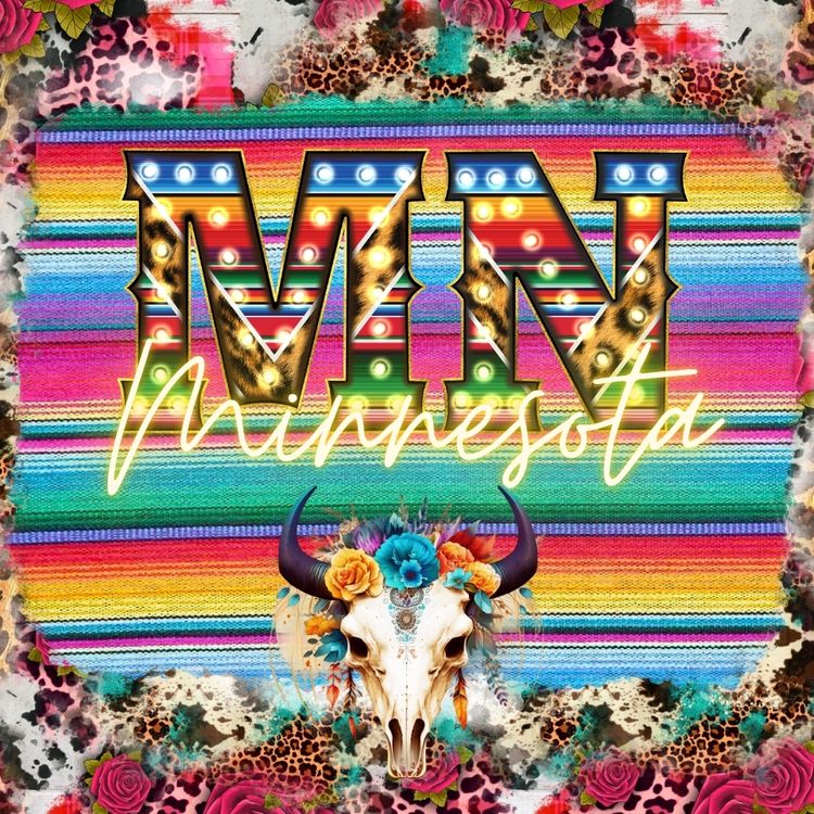 Pick Your State Serape Marquee Bullhead Square Neoprene Coasters 4 inch - Pick your State