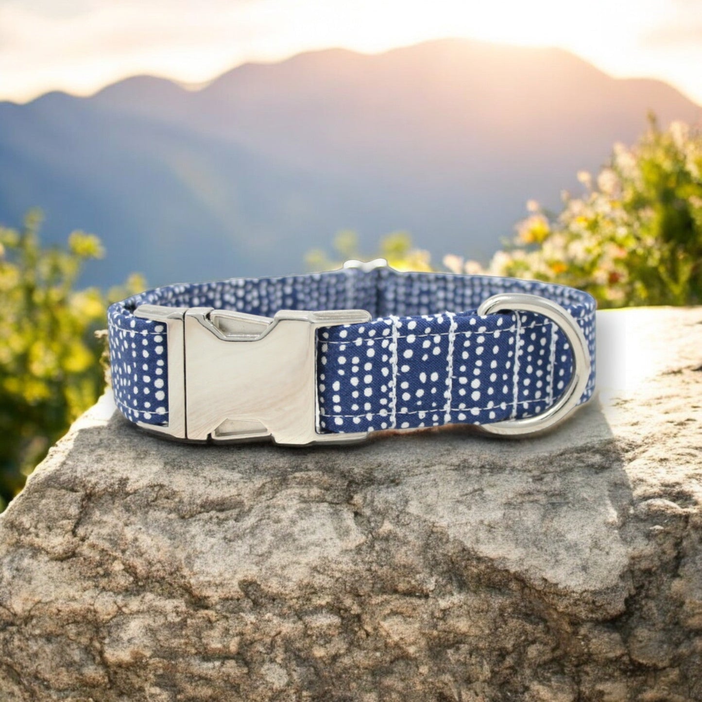 Navy Blue Dog Collar Ditsy Dots
