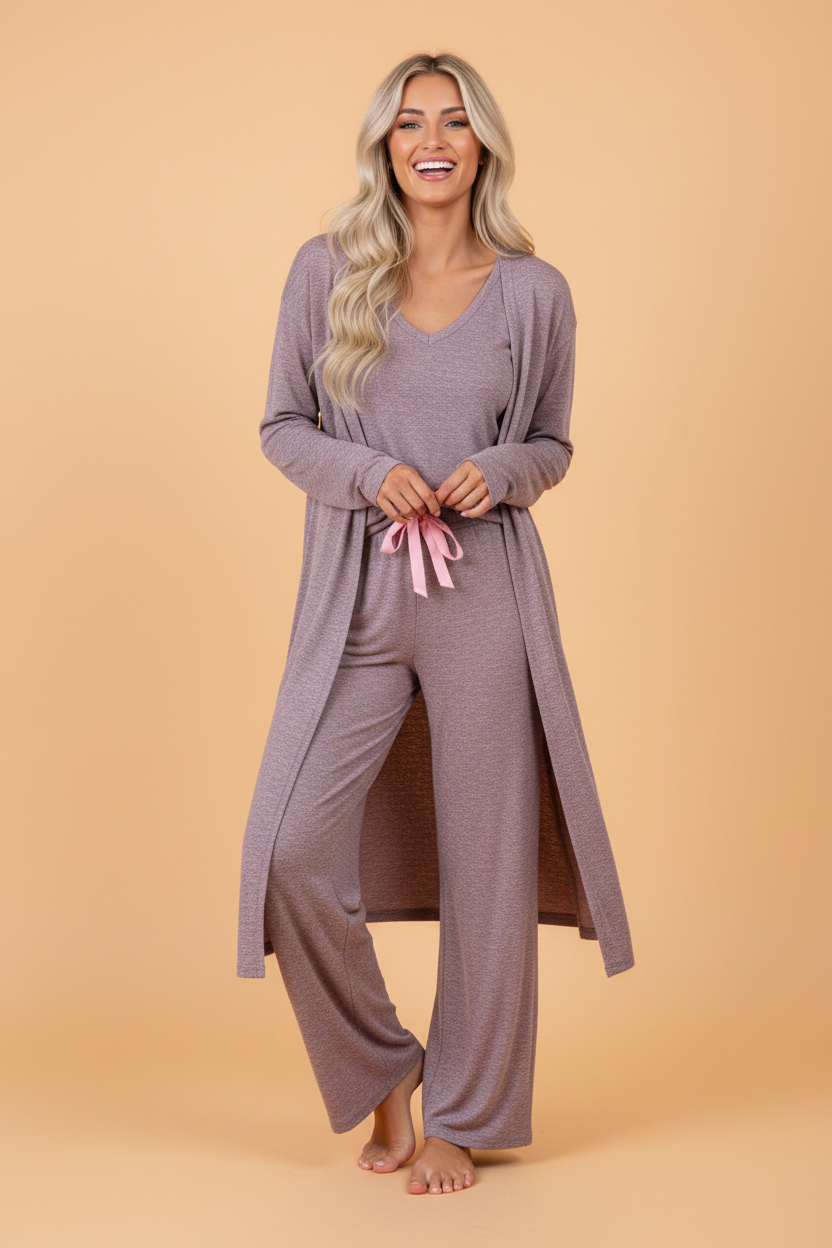 3pcs V-Neck T-Shirt & Ribbon Knot Pants Set