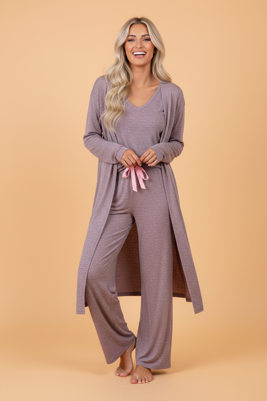 3pcs V-Neck T-Shirt & Ribbon Knot Pants Set