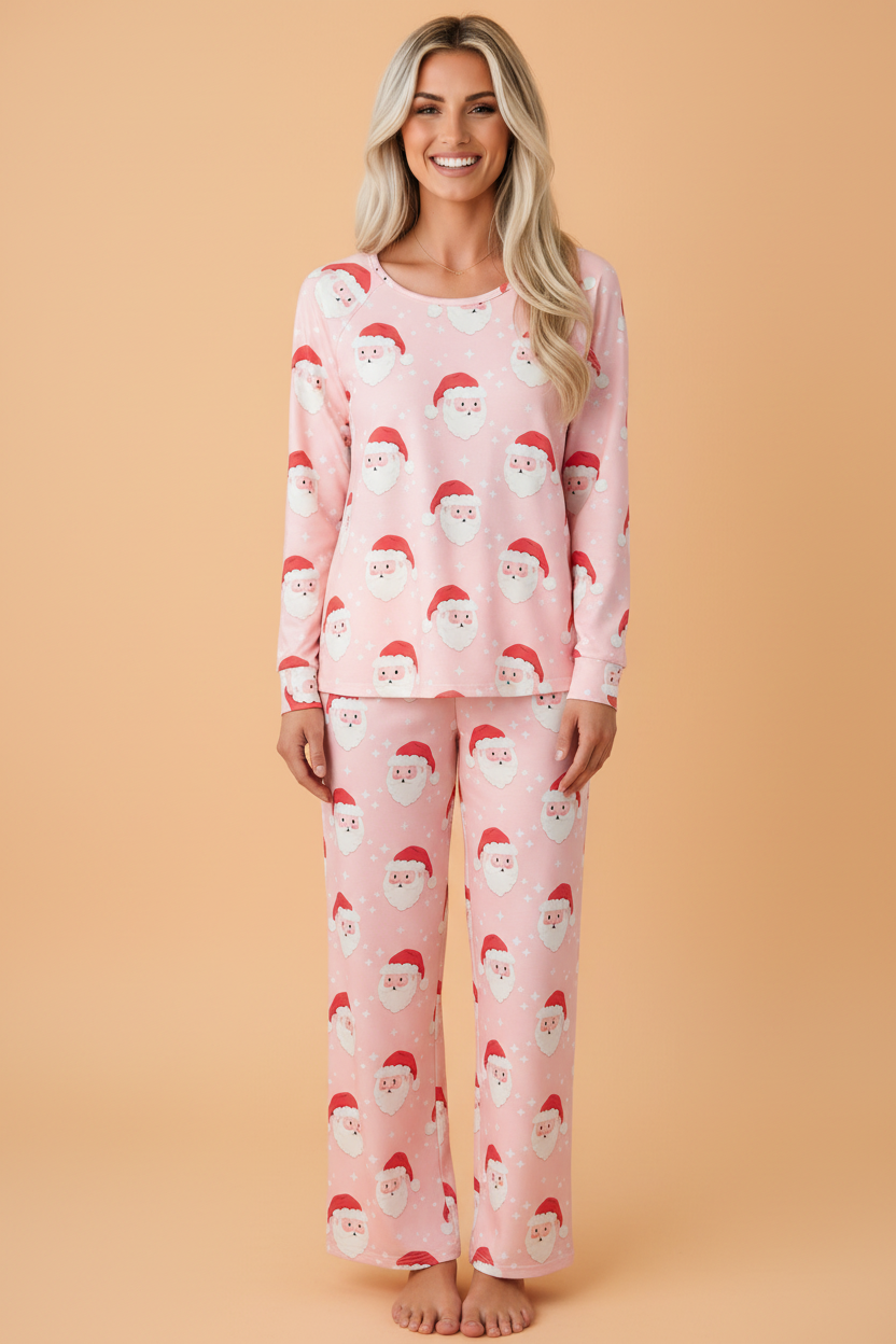 Christmas Santa Raglan Top & Pants Pajama Set