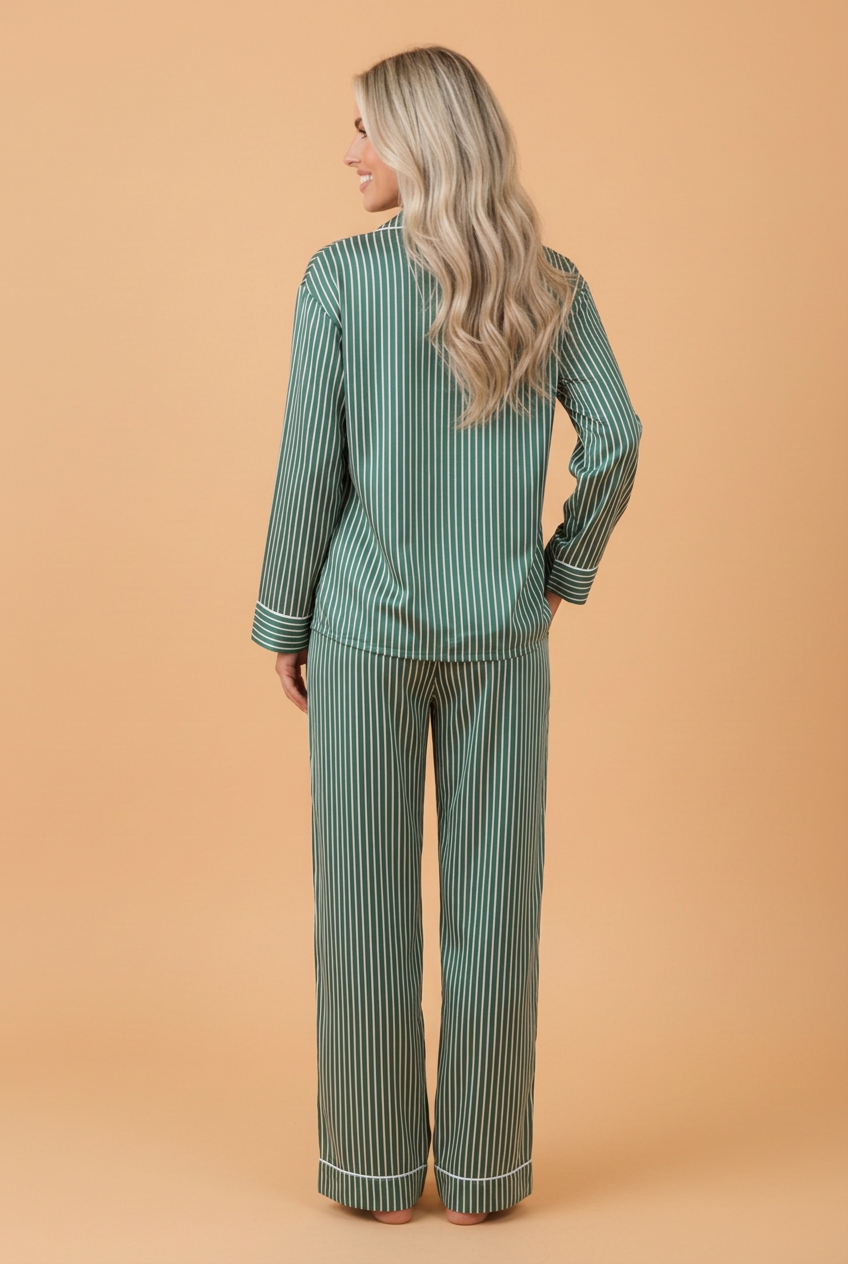 Stripe Piping Trim Shirt & Pants Pajama Set