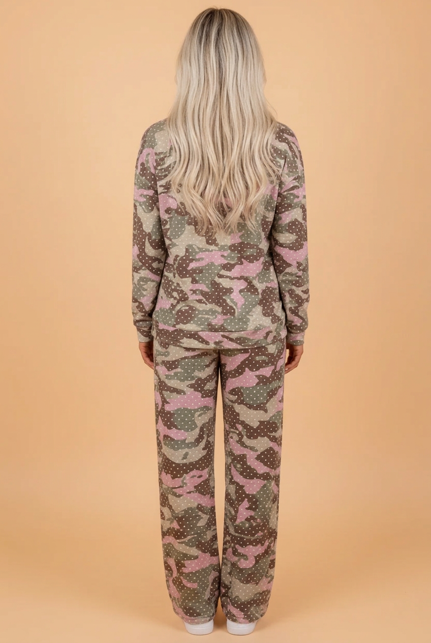 Camo Polka Dot Long Sleeve Top & Pants Set