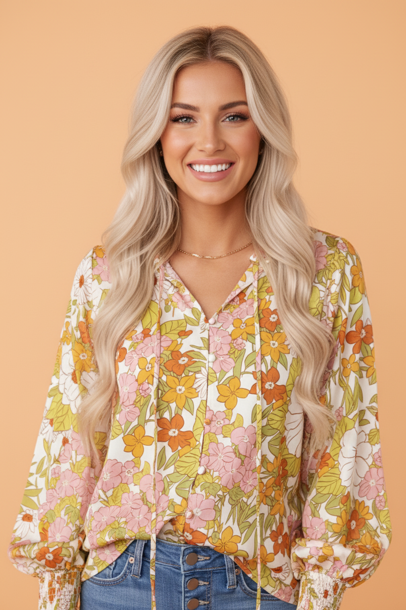 Floral Smocked Puff Sleeve Boho Peplum Blouse
