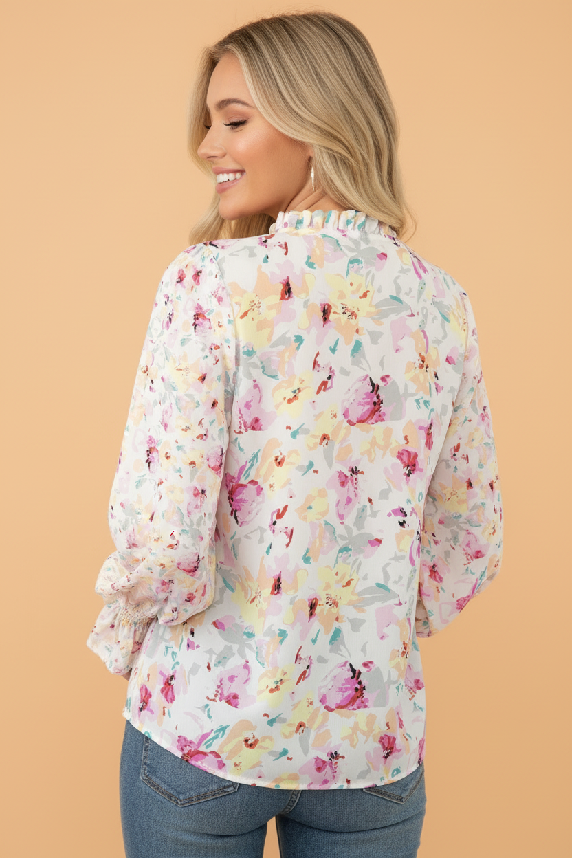 Floral Smocked Puff Sleeve Boho Peplum Blouse
