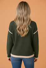 Contrast Trim Drop Shoulder Long Sleeve Knit Top