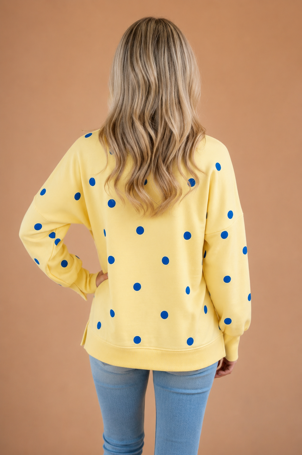 Polka Dot Long Sleeve Split Hem Sweatshirt