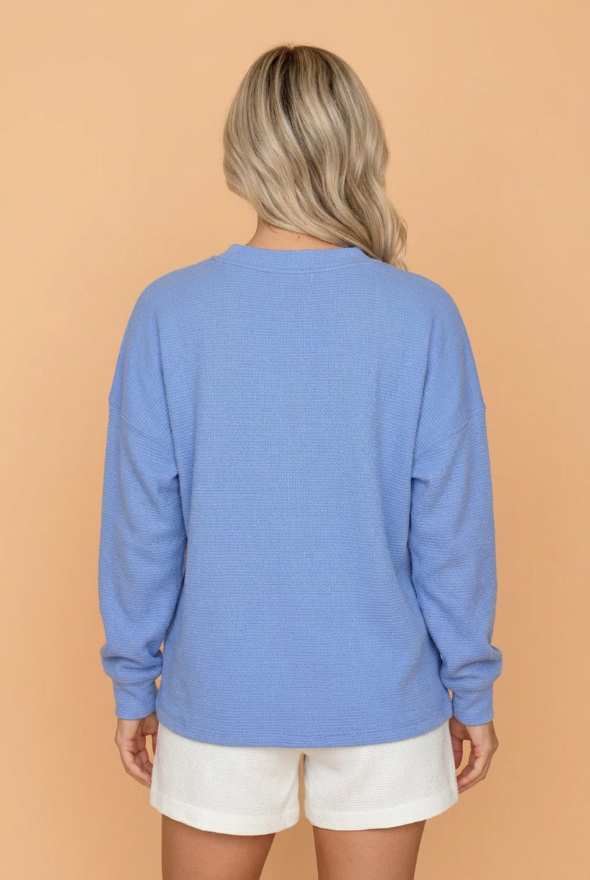 BLESSED Letter Print Textured Crewneck Long Sleeve Top