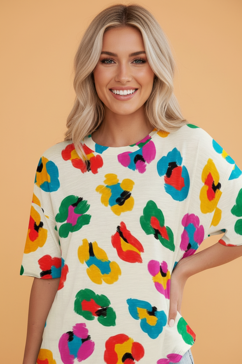 Leopard Drop Shoulder Oversize Tee
