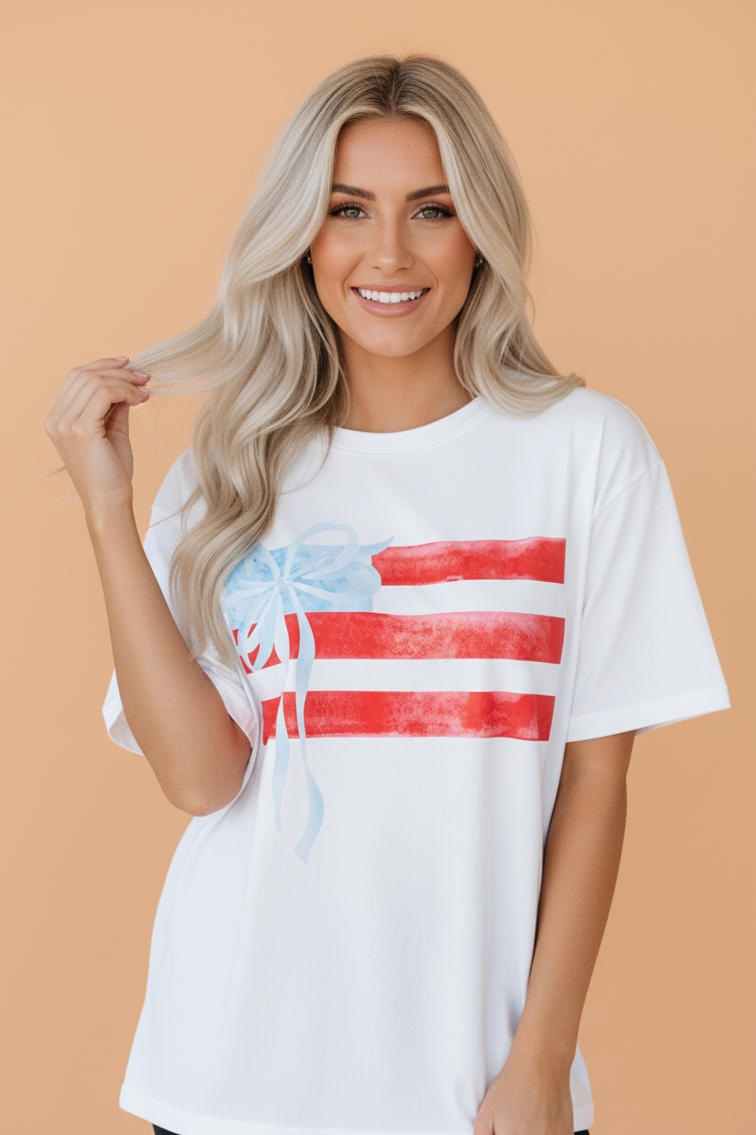 Flag Bow Graphic Crewneck Tee