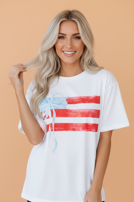 Flag Bow Graphic Crewneck Tee