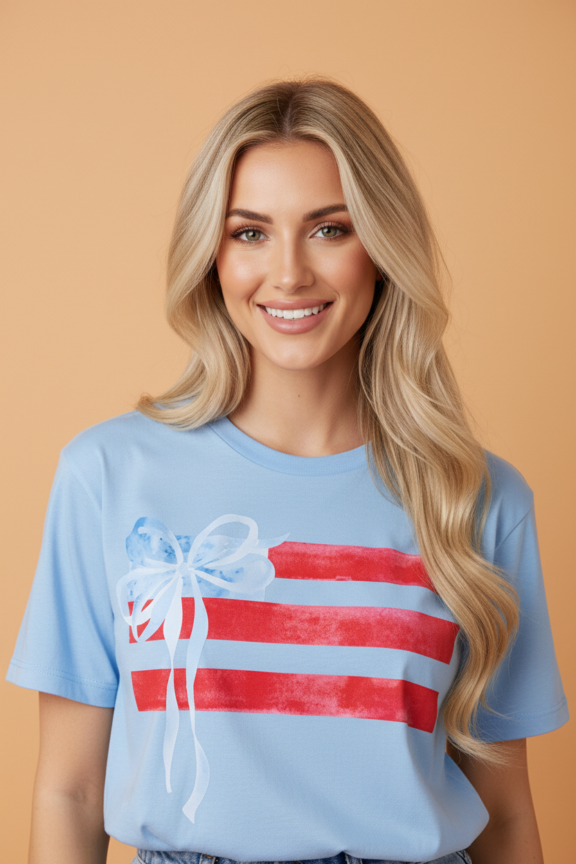 Flag Bow Graphic Crewneck Tee