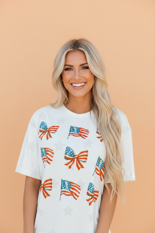 Patriotic Flag Bow Graphic Starry T-Shirt