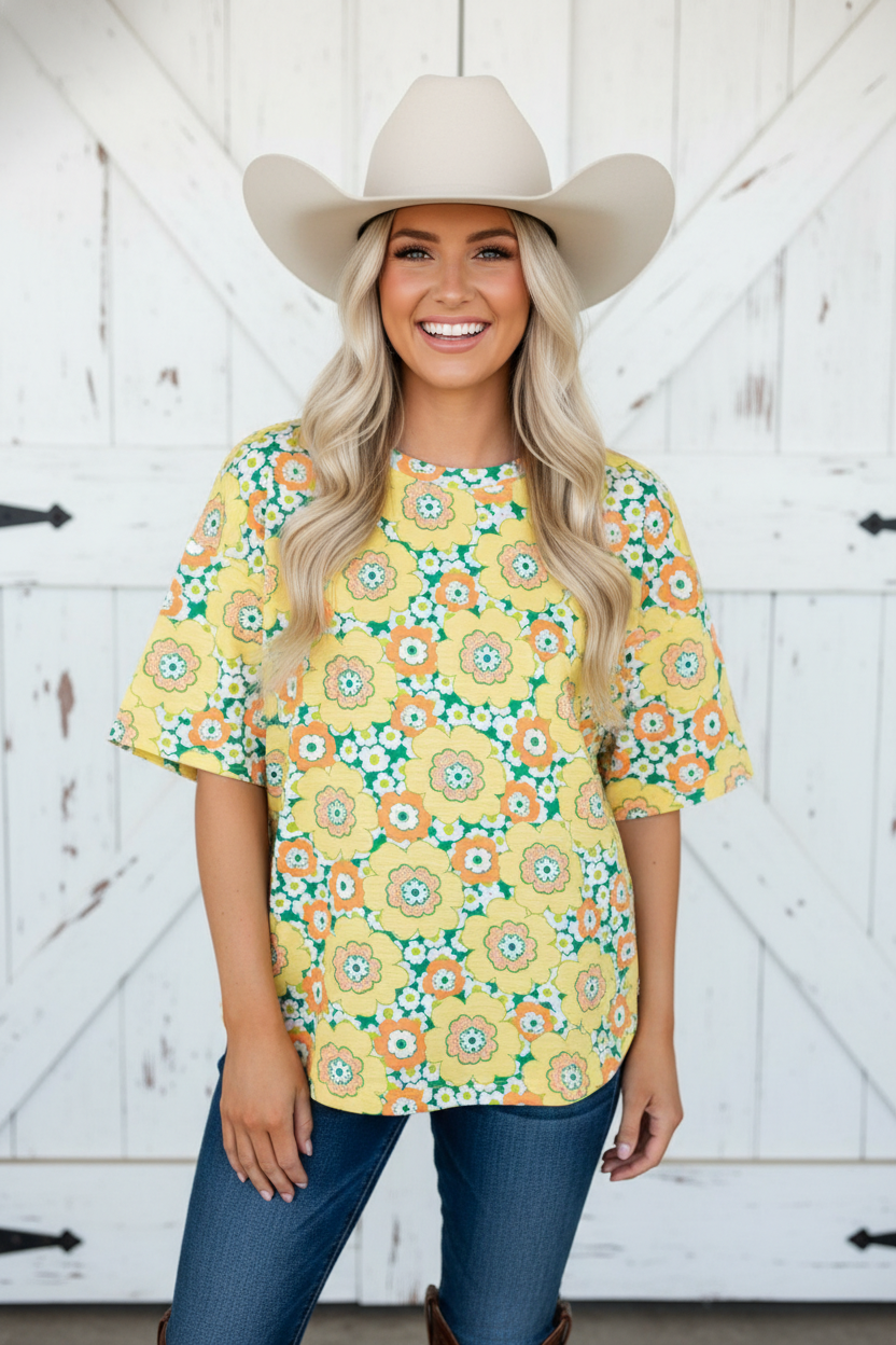 Flower Drop Shoulder Loose Summer T-Shirt