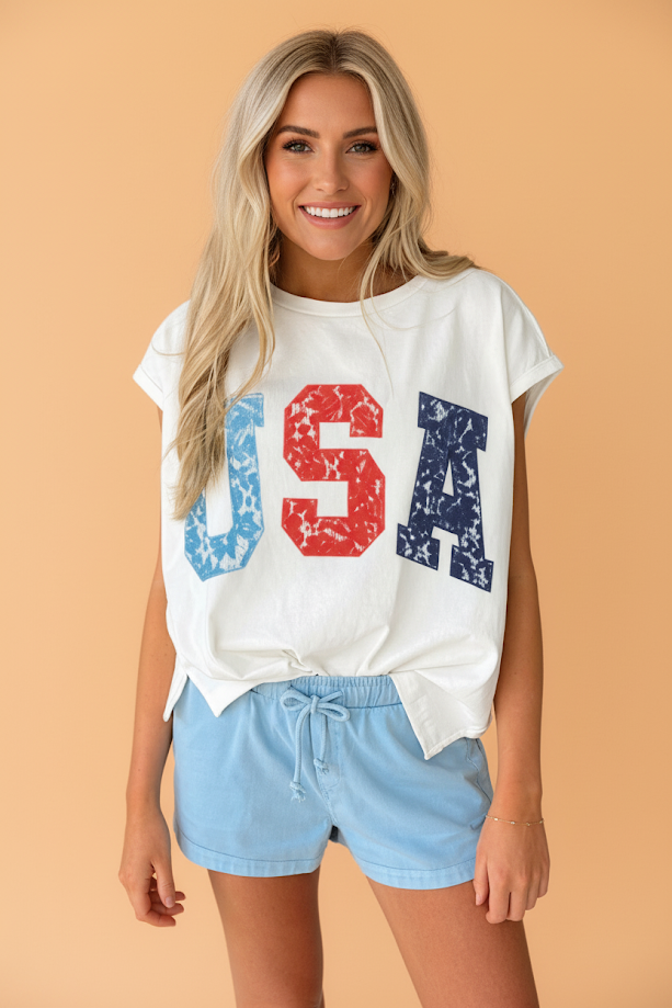 Colorblock USA Letter Dolman Tee