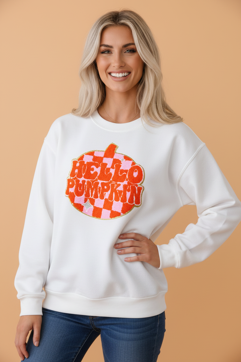 Halloween Pumpkin Terry Patched Pullover Sweatshirt