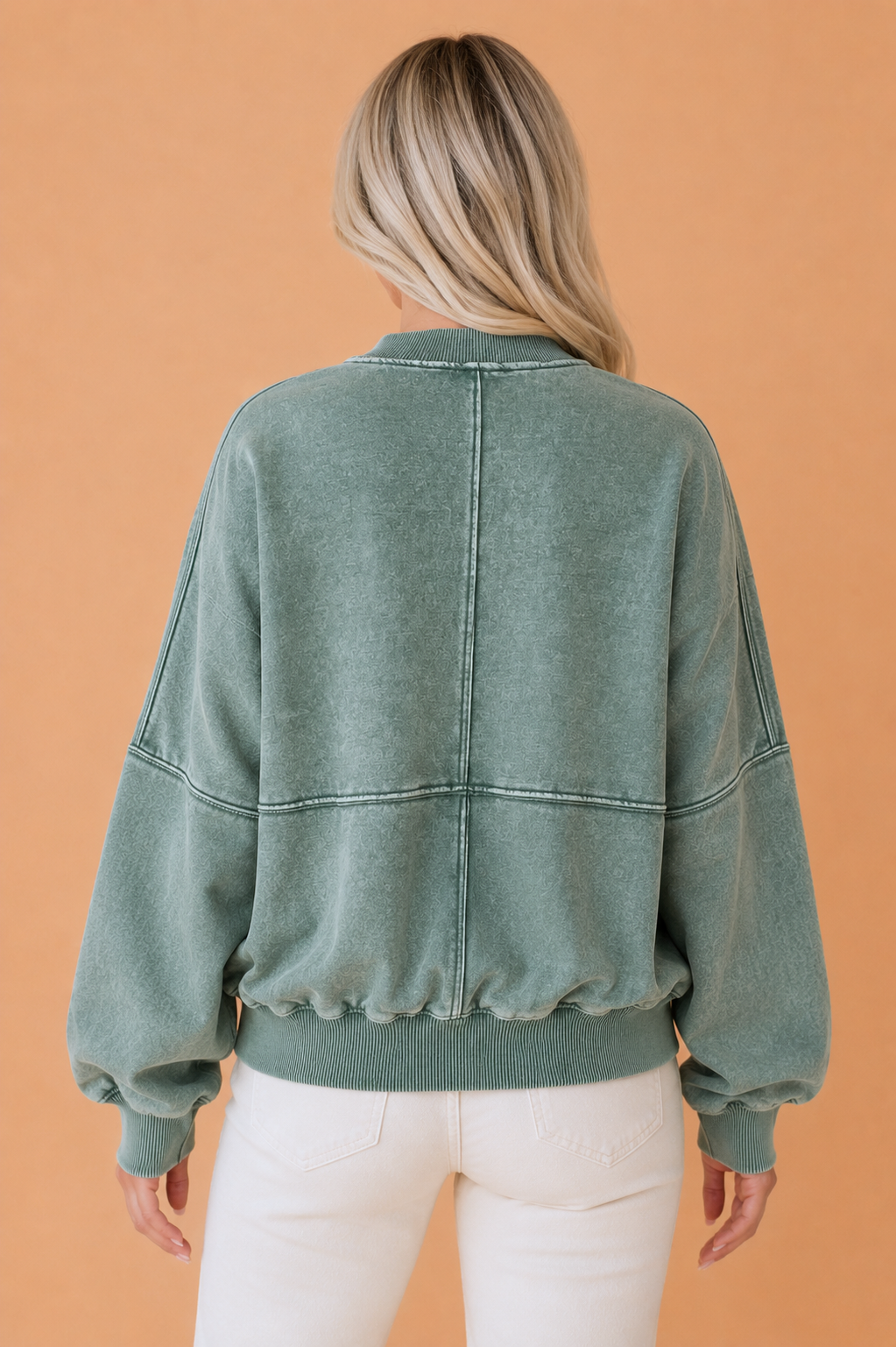 Mineral Wash Zip Up Bomber Jacket Sweatshirt