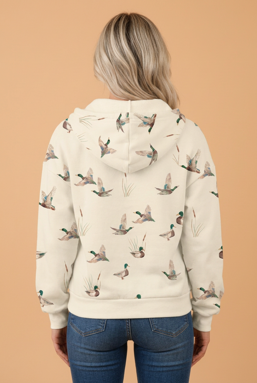 Mallard Drop Shoulder Zip-Up Drawstring Hoodie