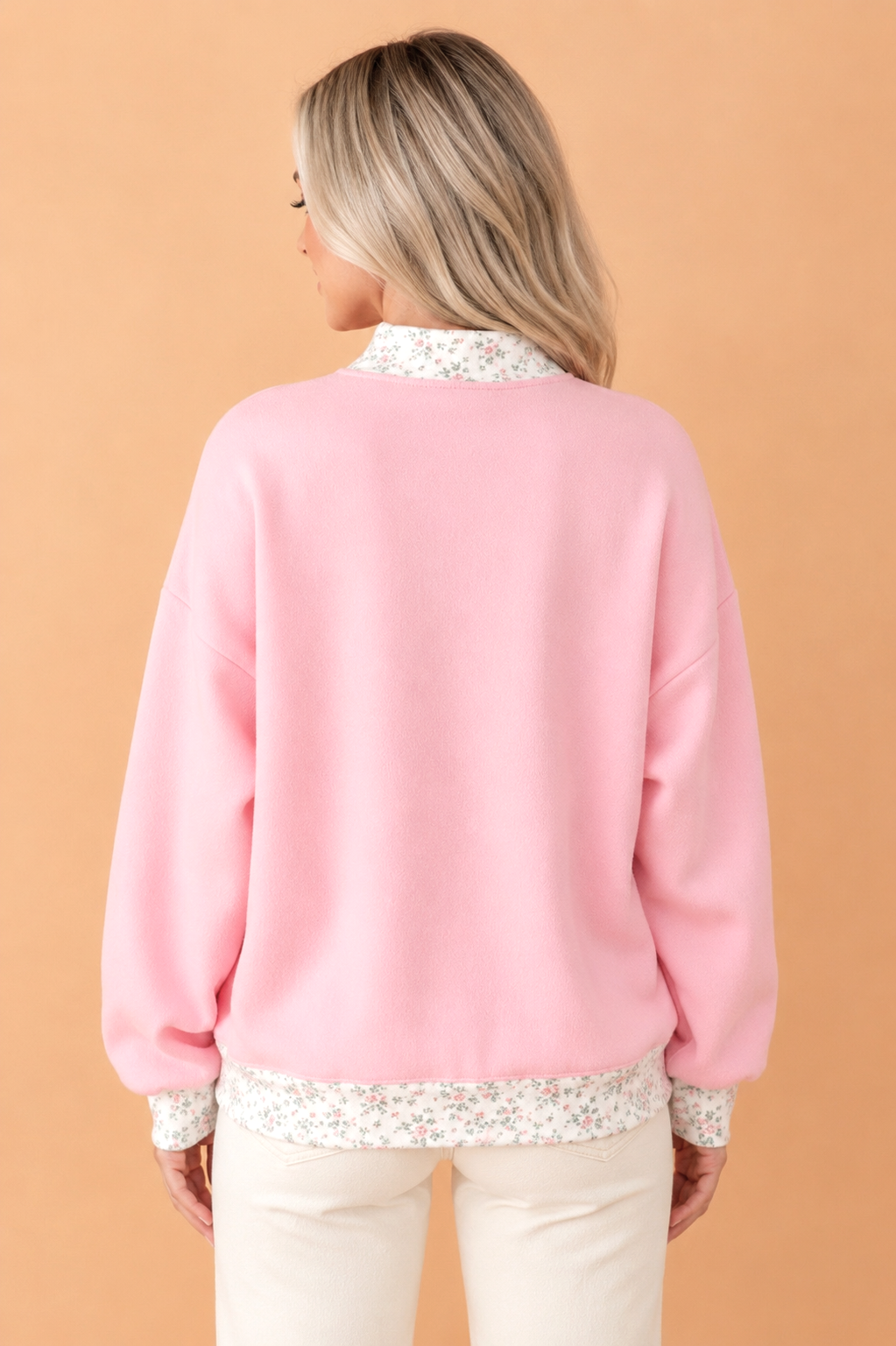 LUCKY Floral Patch Embroidered Mock Neck Sweatshirt