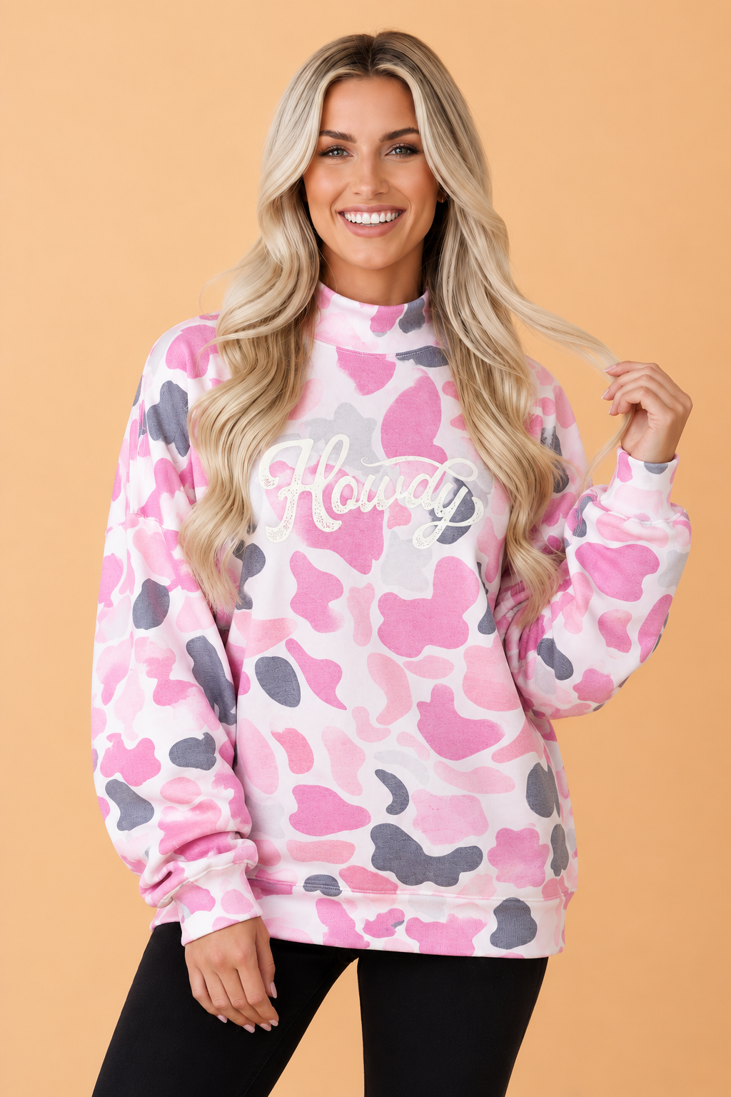 Western Camo Howdy Graphic Mock Neck Sweatshirt