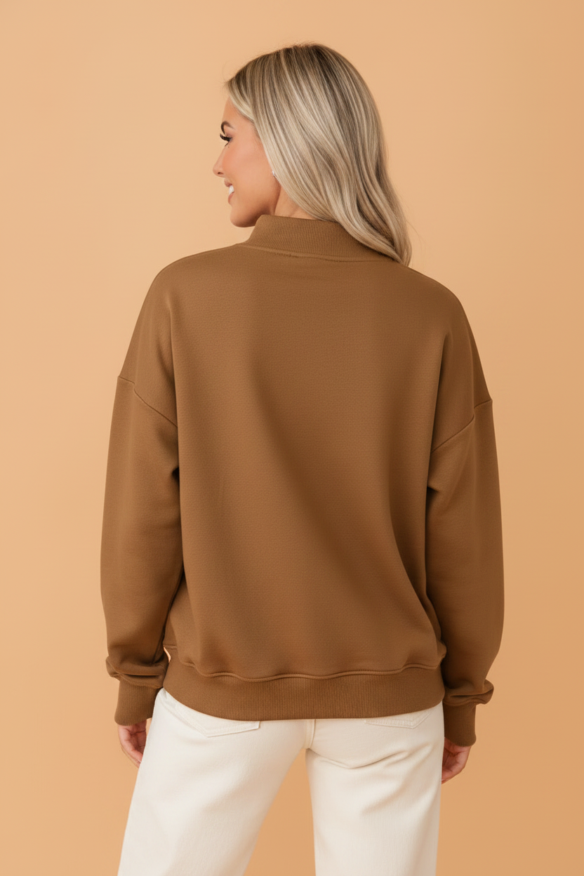Gingham Patch Embroidered Mock Neck Sweatshirt