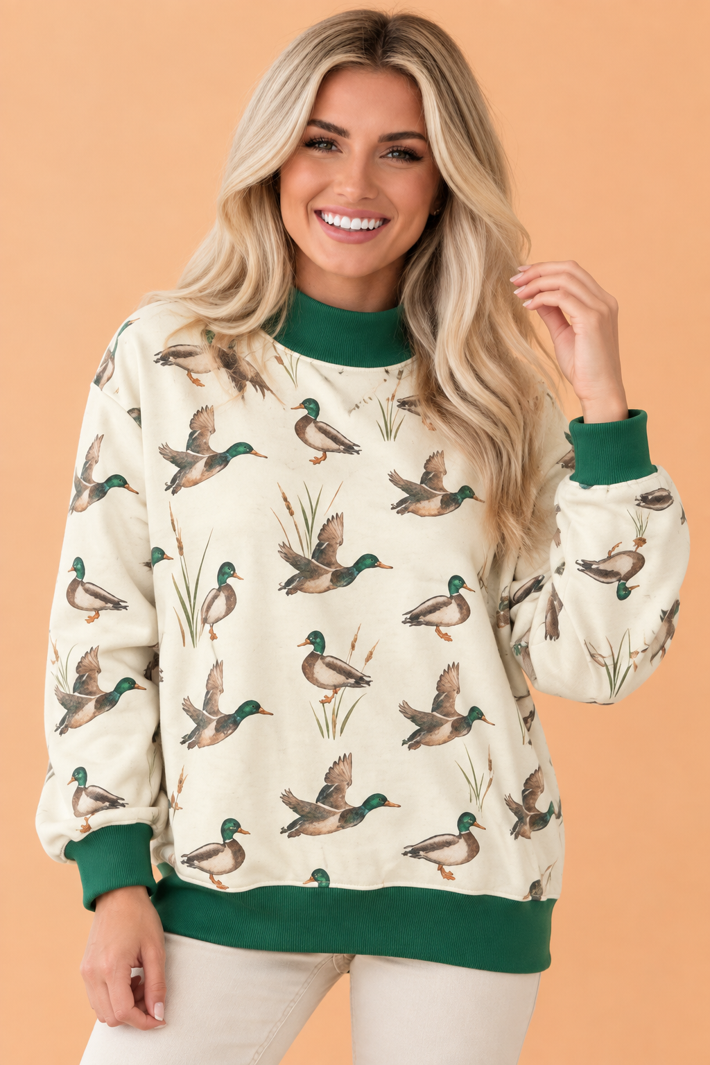 Mallard Colorblock Trim Mock Neck Sweatshirt