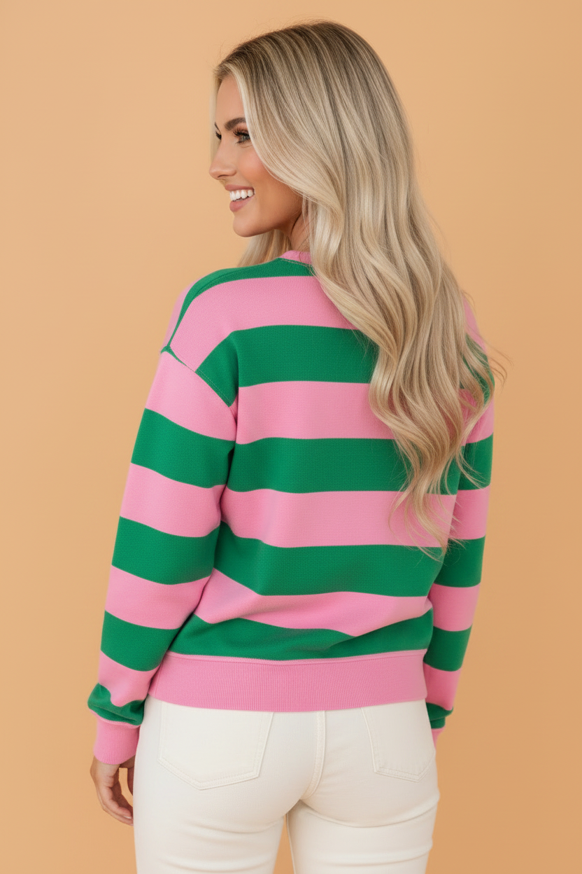 Christmas Holly Jolly Embroidered Stripe Sweatshirt