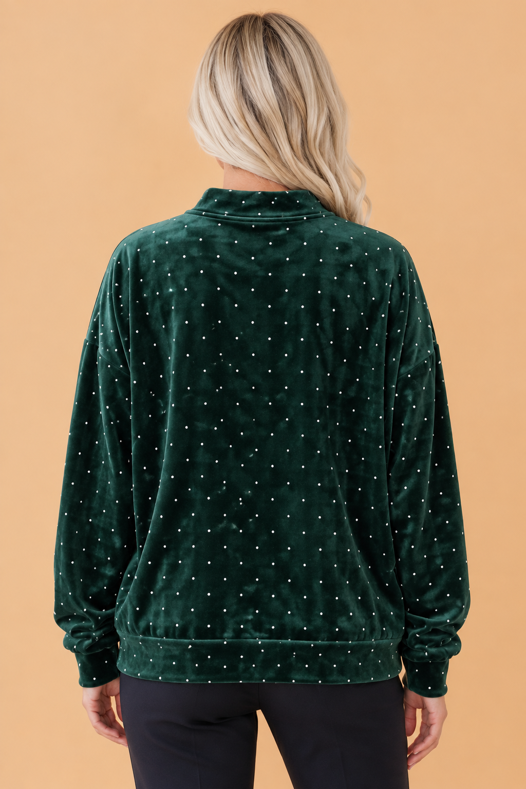 Polka Dot Velvet Mock Neck Tunic Sweatshirt