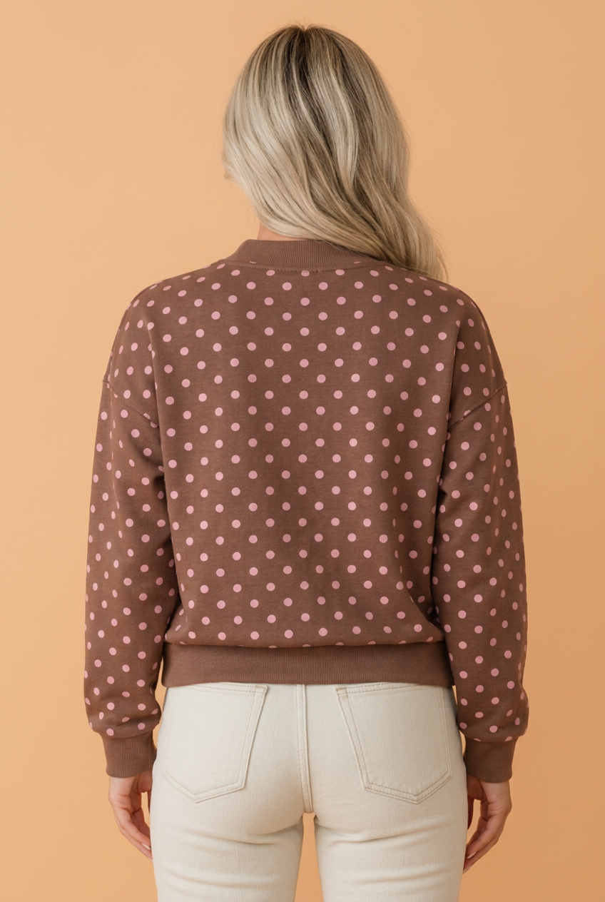 Polka Dot Mock Neck Drop Shoulder Sweatshirt
