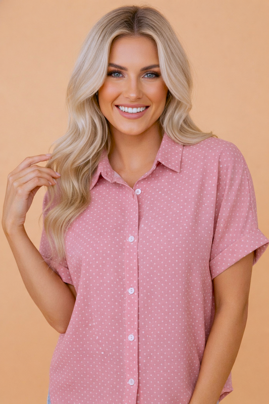 Polka Dot Cuffed Short Sleeve Shirt