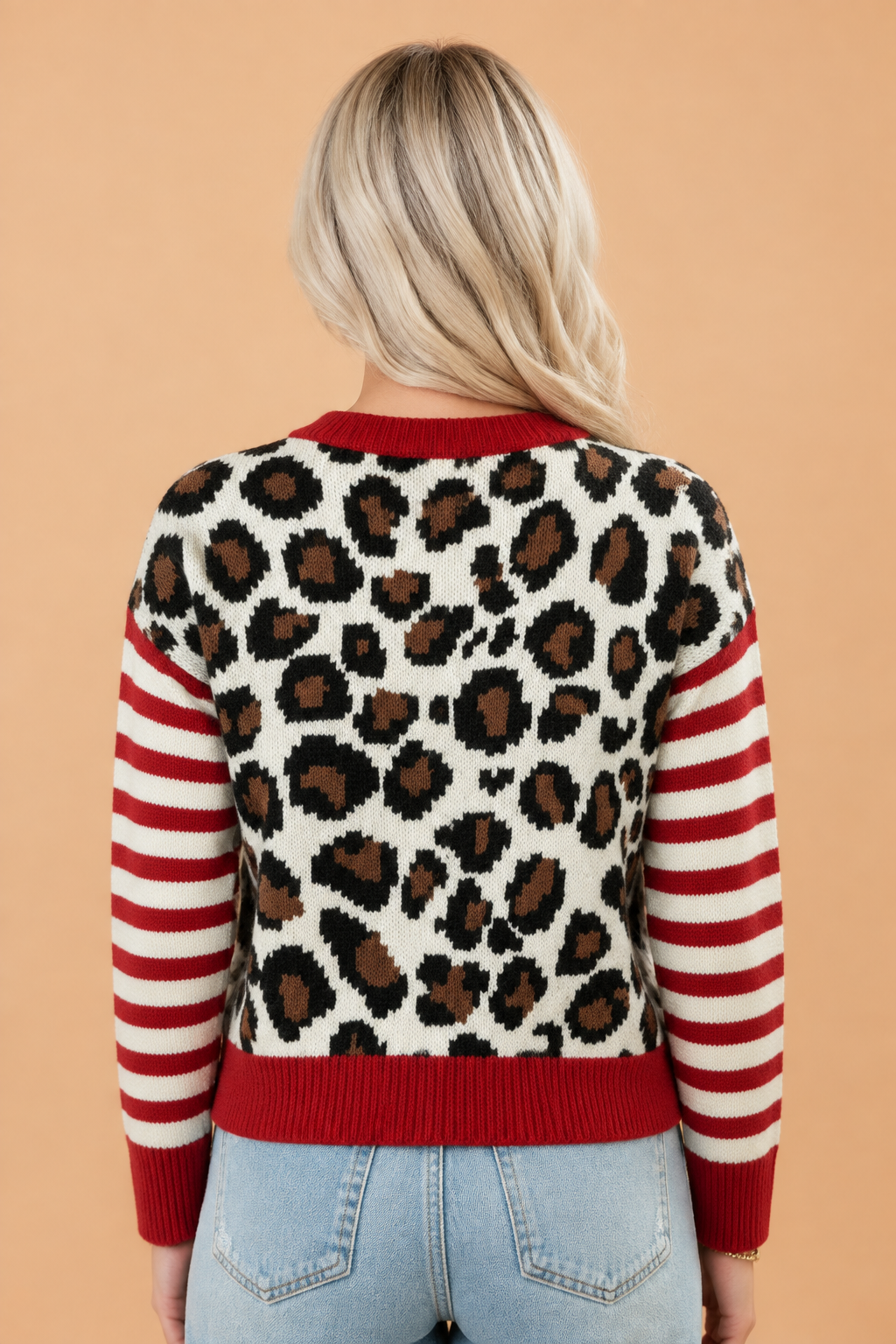 Leopard Stripe Patchwork Buttoned Cropped Cardigan