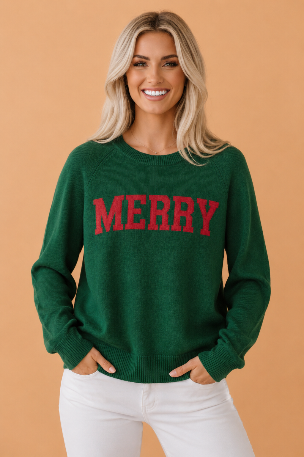 MERRY Raglan Long Sleeve Christmas Sweater