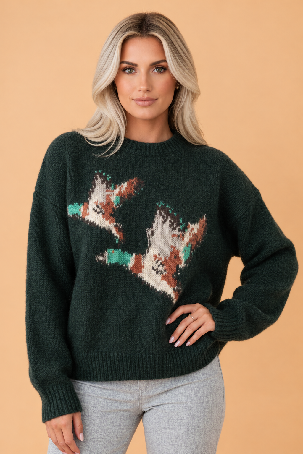 Mallard Graphic Drop Shoulder Round Neck Sweater