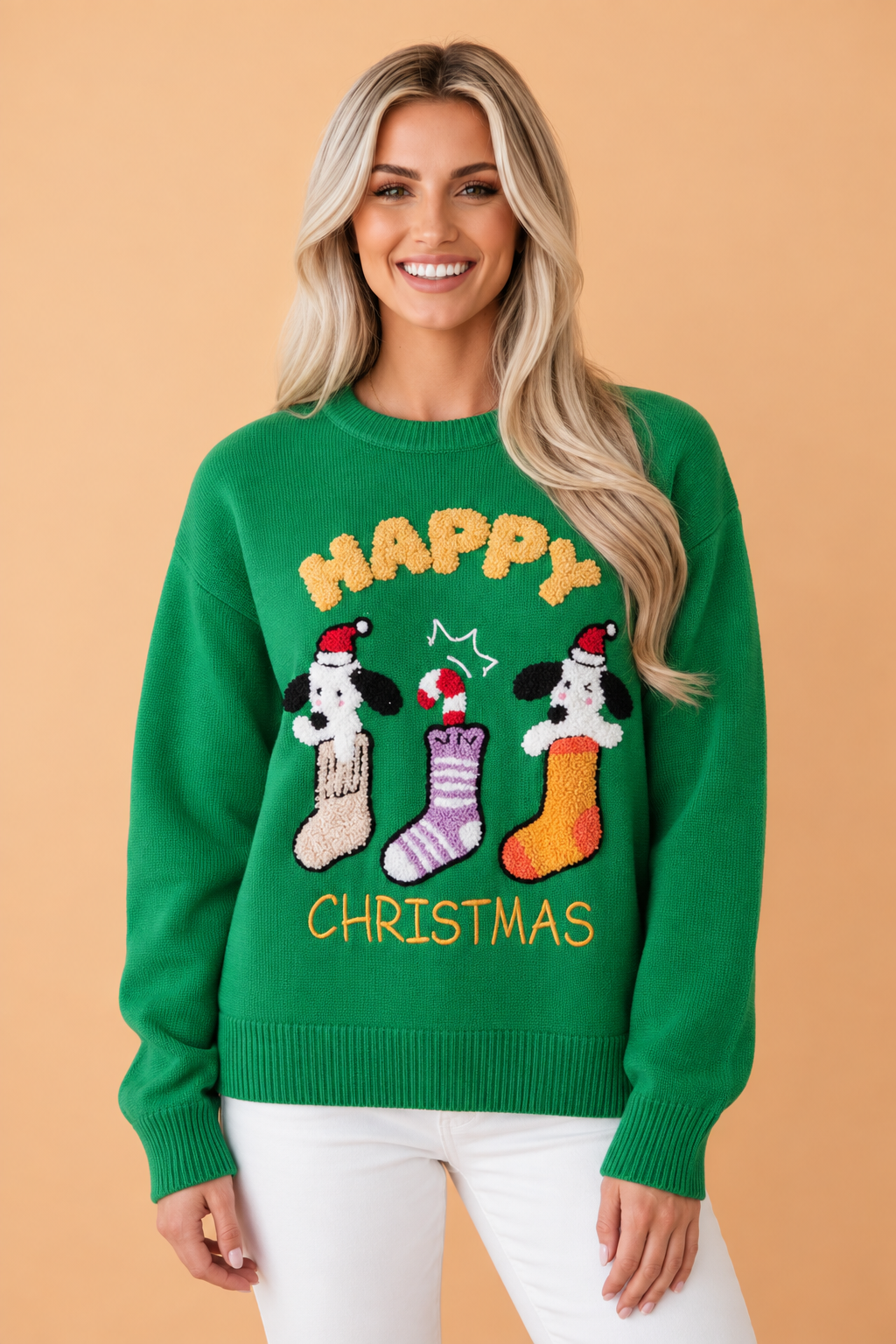 Christmas Dog Textured Patch Embroidered Sweater