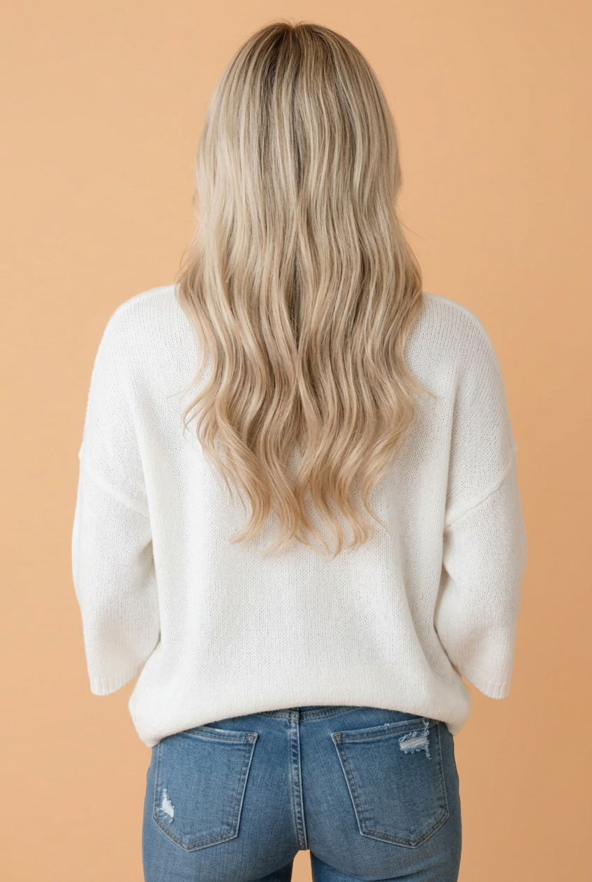 Solid Round Neck 3/4 Sleeve Knit Sweater