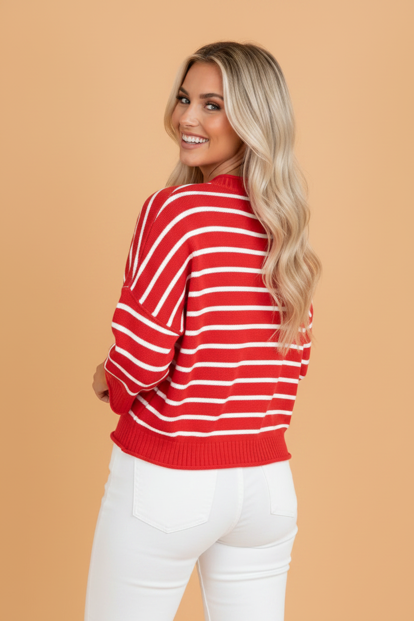 Stripe Drop Shoulder Short Sleeve Knit Top