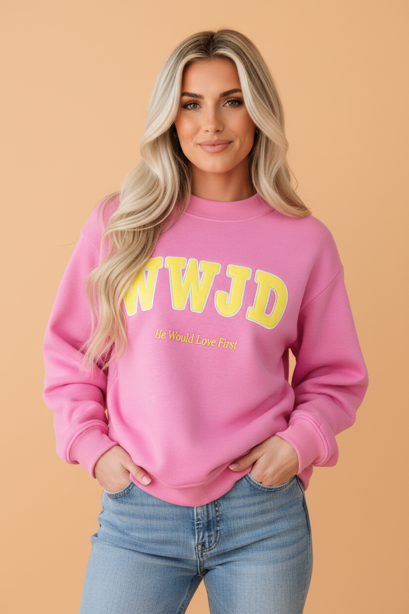 WWJD Embroidered Letter Print Mock Neck Sweatshirt