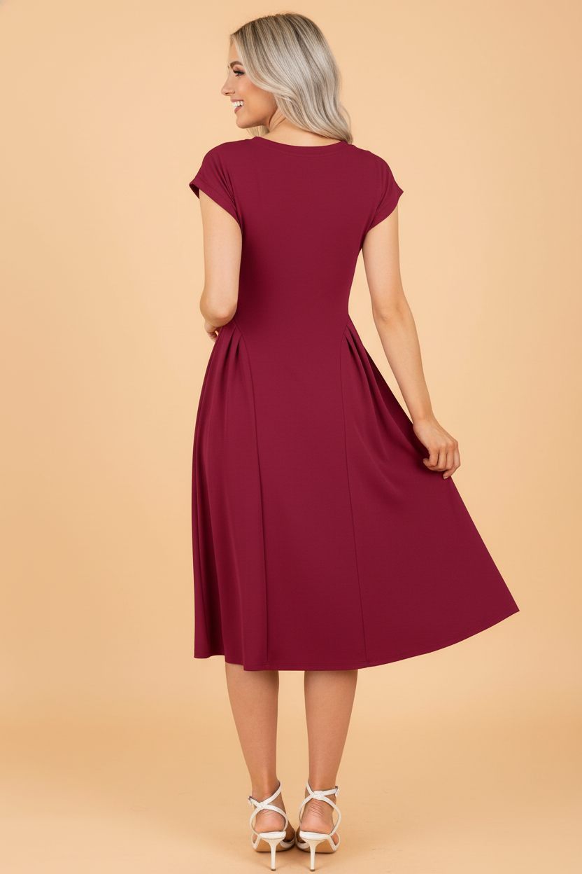 Dahlia V-Neck Pleated Flared Midi Dress