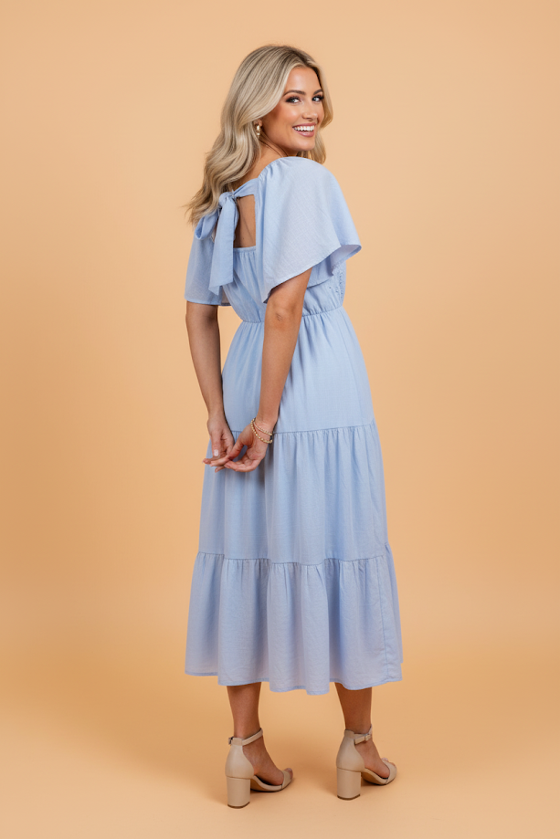 Lace Square Neck Ruffle Tiered Midi Dress