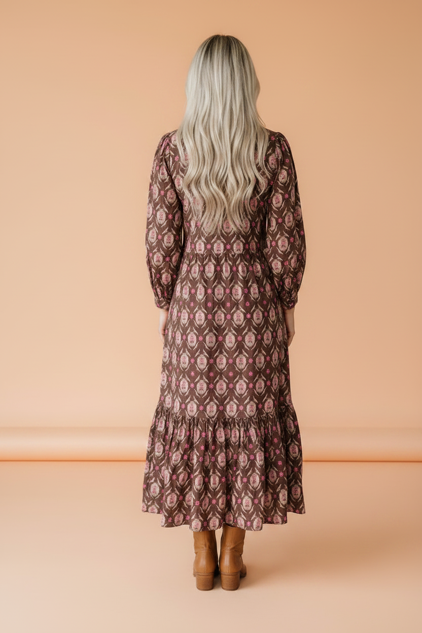 Floral Button Front Ruffle Hem Midi Dress