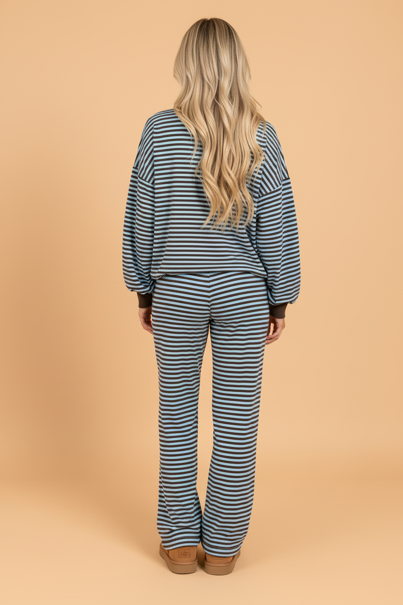 Stripe Drop Shoulder Loose Top & Pants Set
