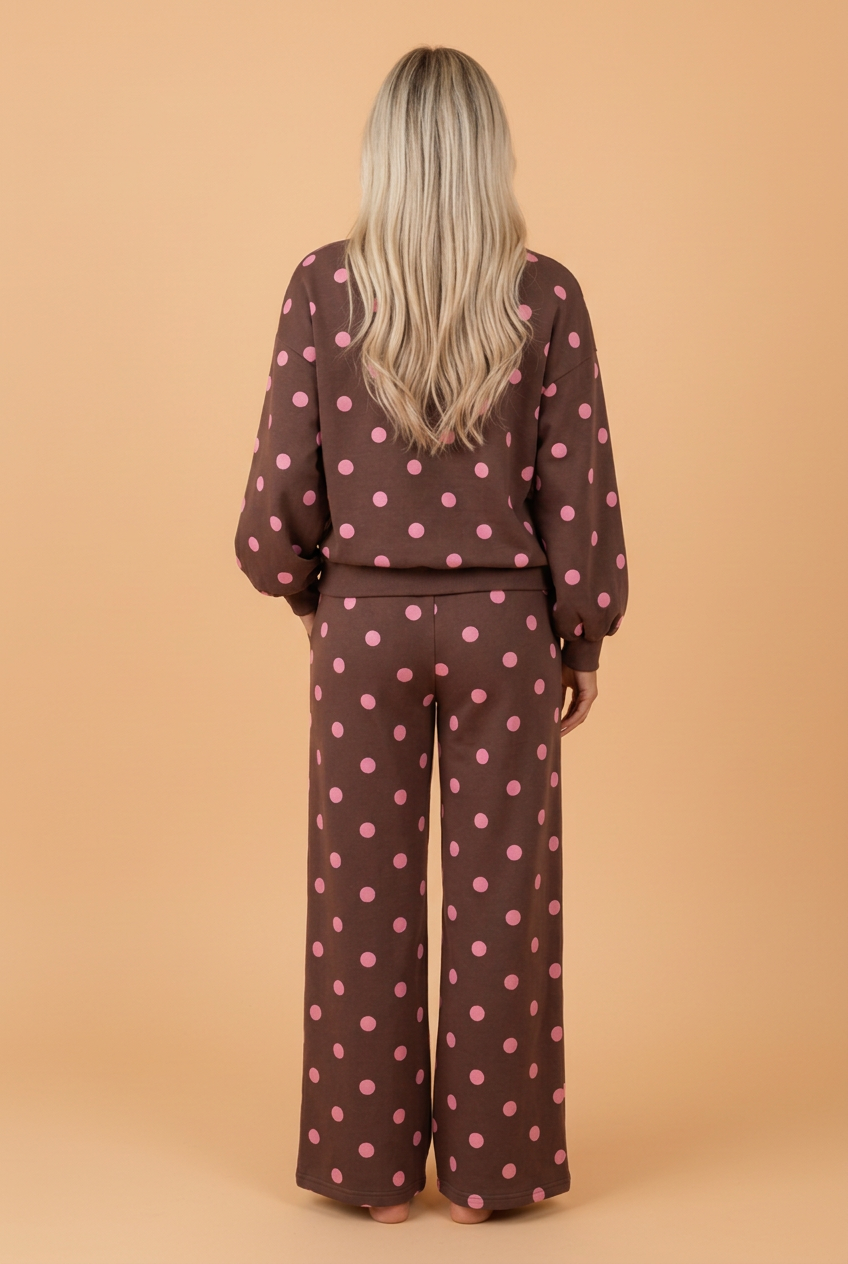 Polka Dot Puff Sleeve Top & Pants Set
