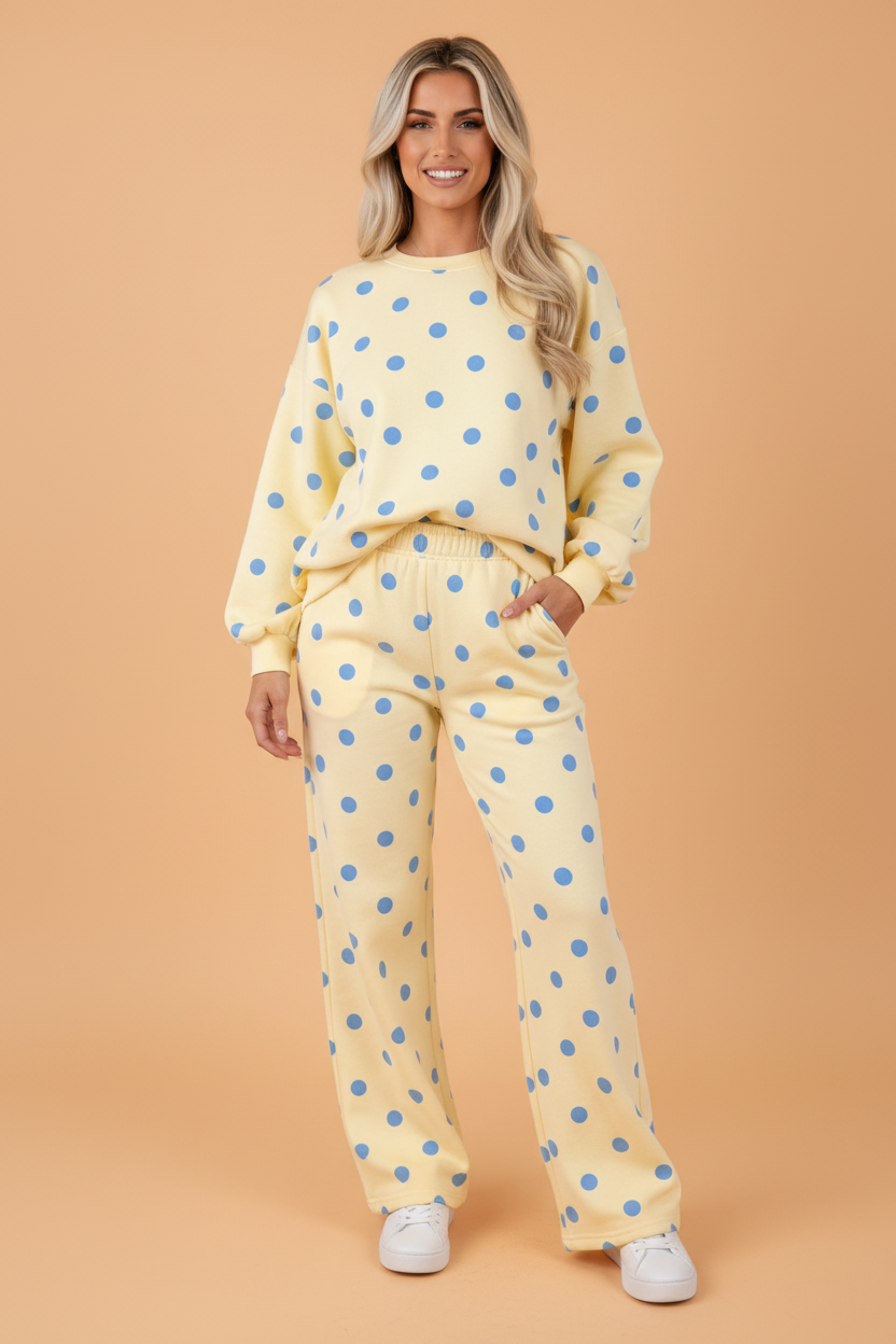Polka Dot Puff Sleeve Top & Pants Set