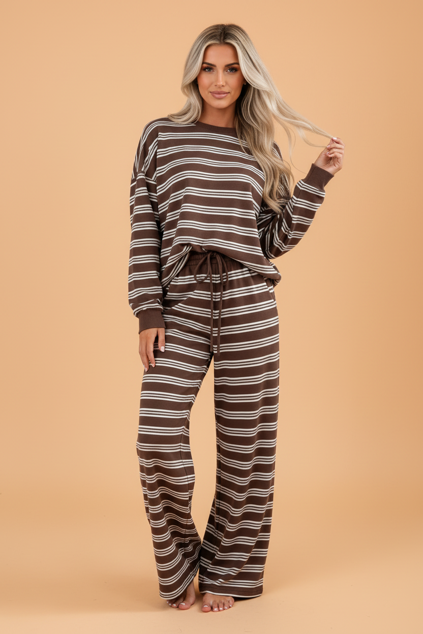 Stripe Back Cutout Top & Wide Leg Pants Set