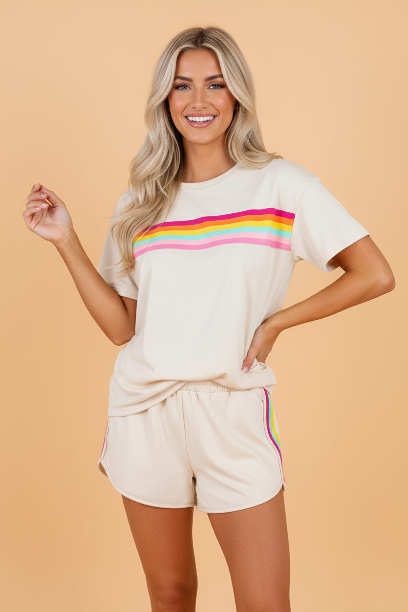 Stripe Athleisure Top and Shorts Set