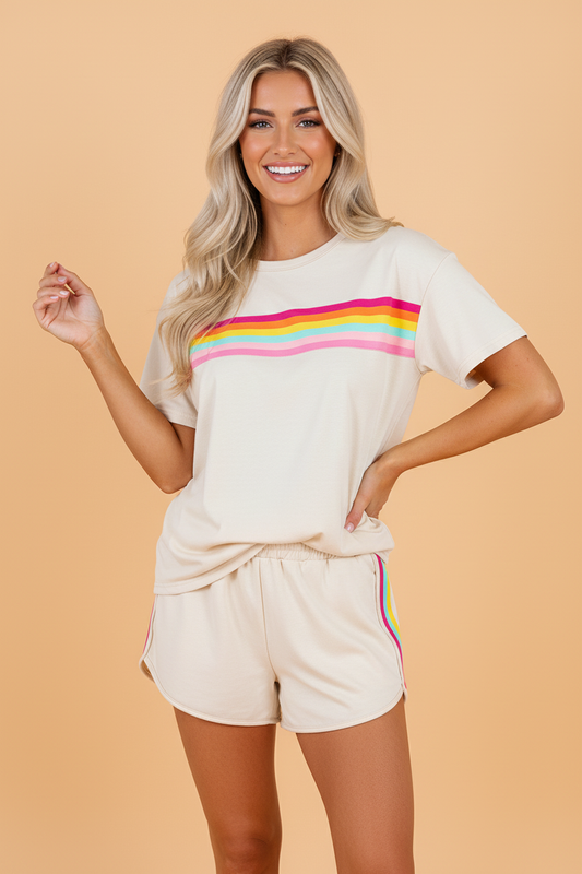 Stripe Athleisure Top and Shorts Set